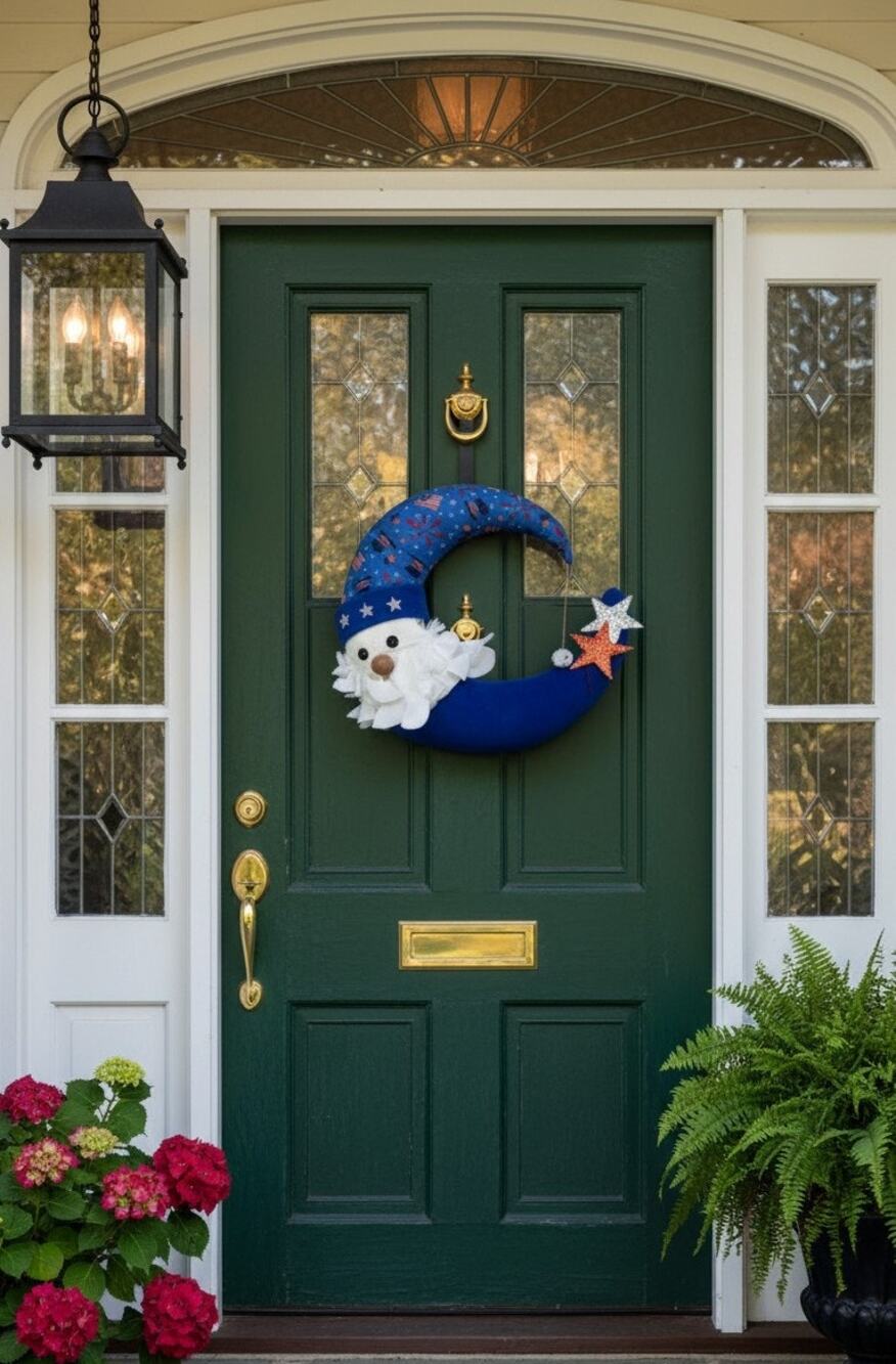 Patriotic Half Moon Wreath 16.5x15" Front Door 4th of July Window Wall Decor